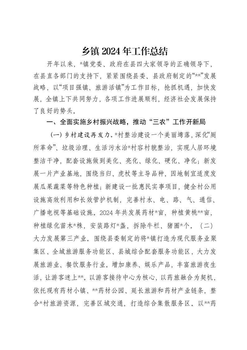 乡镇2024年工作总结