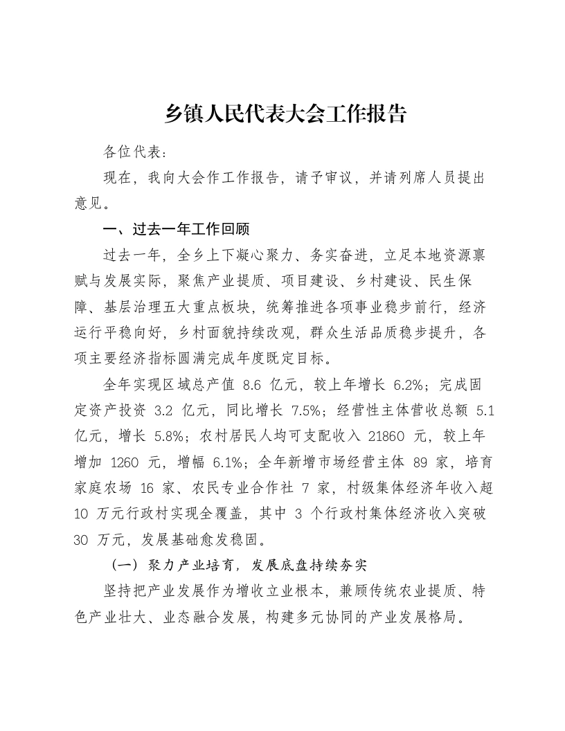 乡镇人民代表大会工作报告-笔杆云