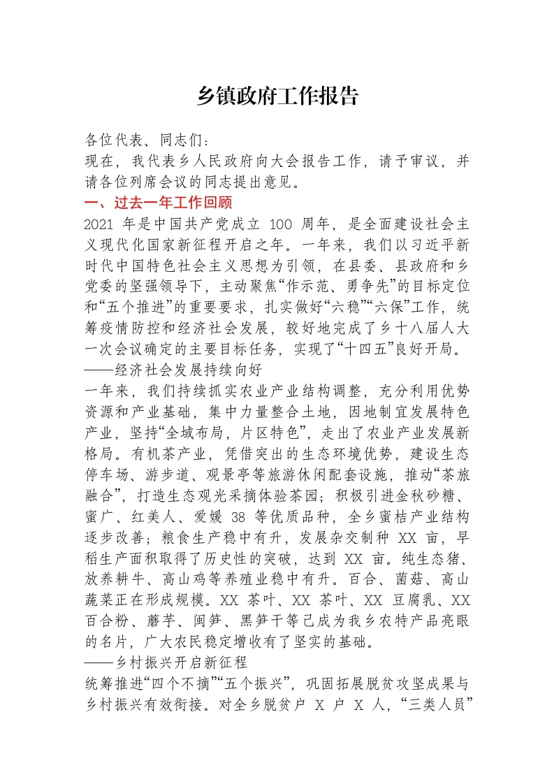 乡镇政府工作报告-笔杆云