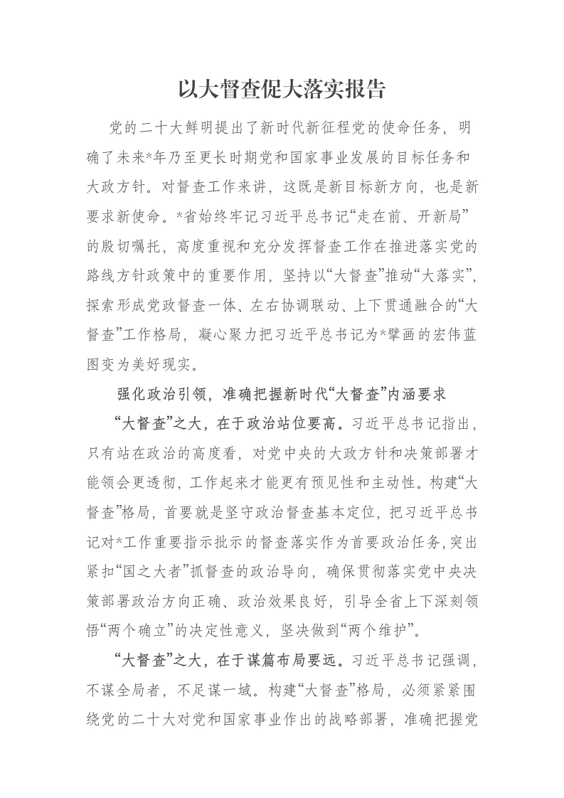 以大督查促大落实报告