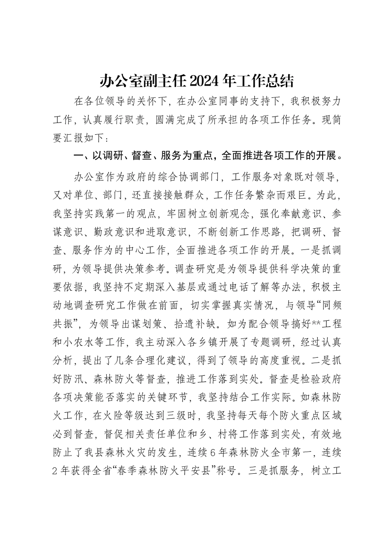 办公室副主任2024年工作总结