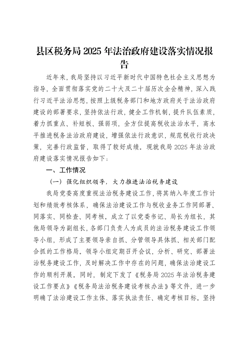 县区税务局2025年法治政府建设落实情况报告-笔杆云
