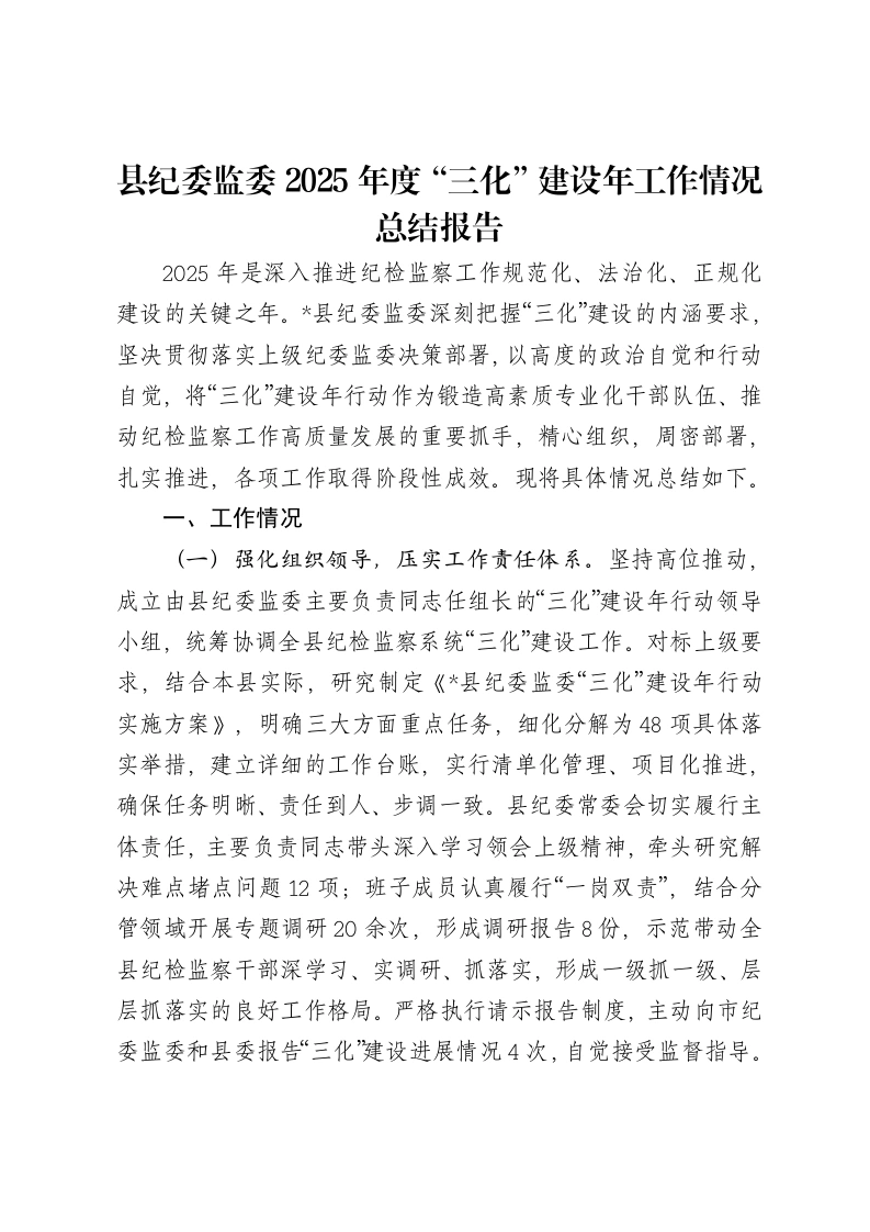 县纪委监委2025年度“三化”建设年工作情况总结报告-笔杆云