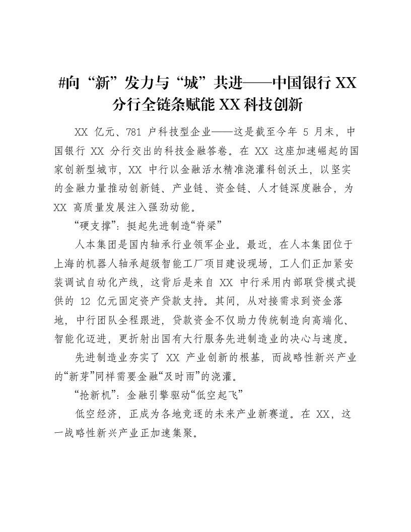 向“新”发力与“城”共进——中国银行XX分行全链条赋能XX科技创新-笔杆云