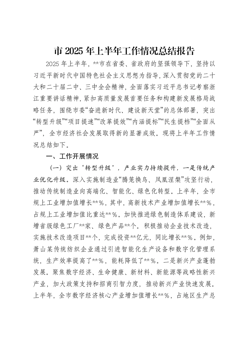 市2025年上半年工作情况总结报告