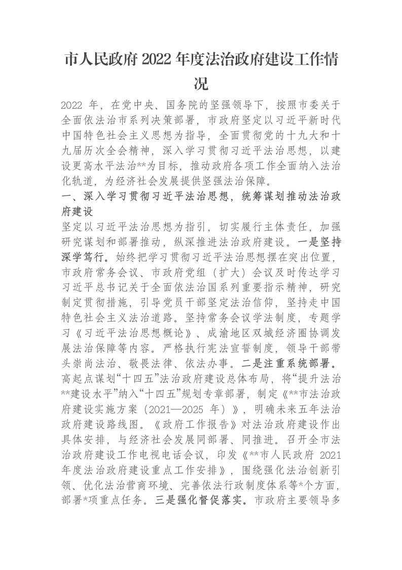 市人民政府2022年度法治政府建设工作情况