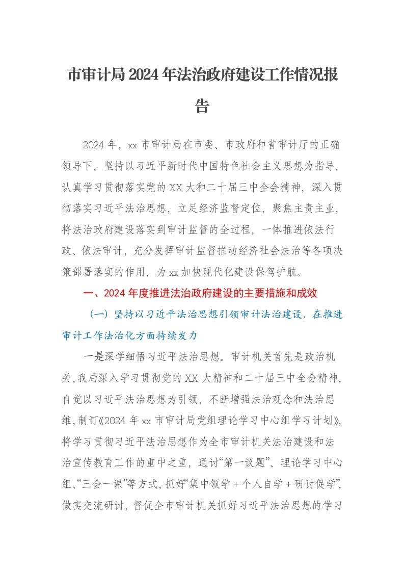市审计局2024年法治政府建设工作情况报告