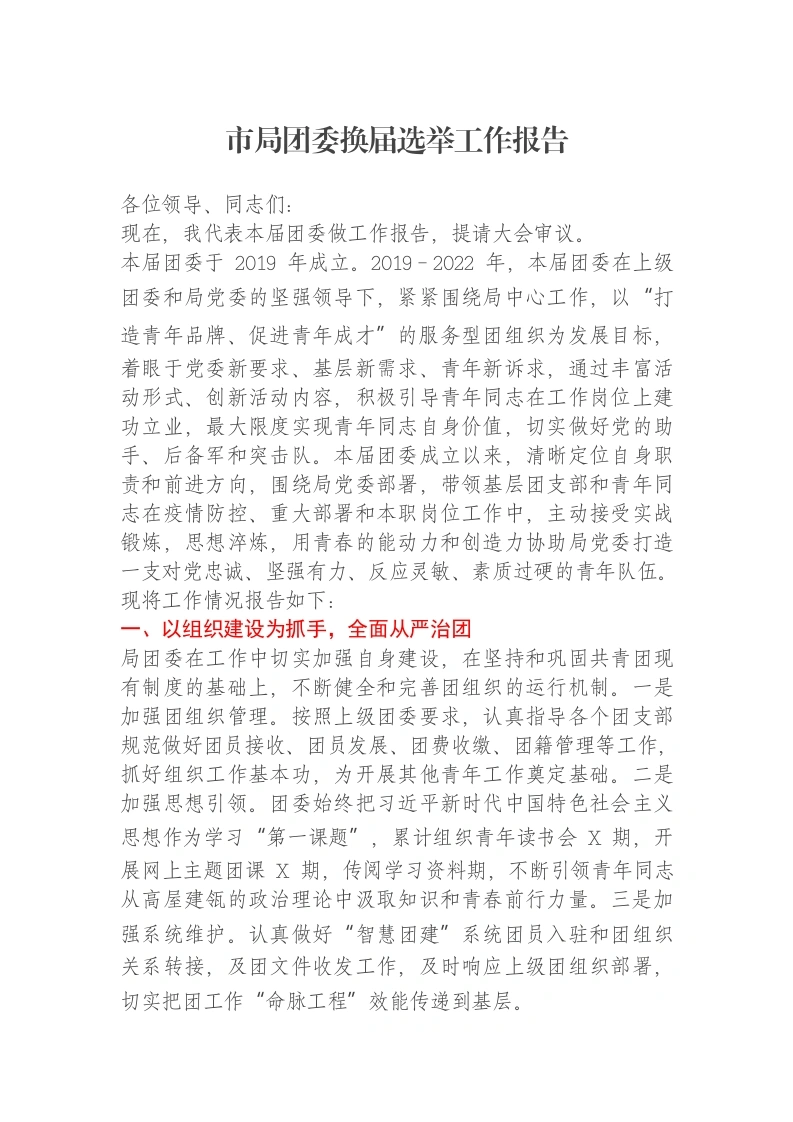 市局团委换届选举工作报告