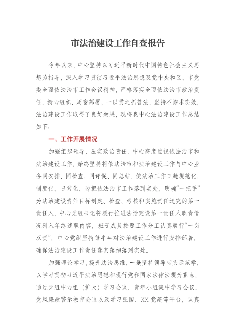 市法治建设工作自查报告