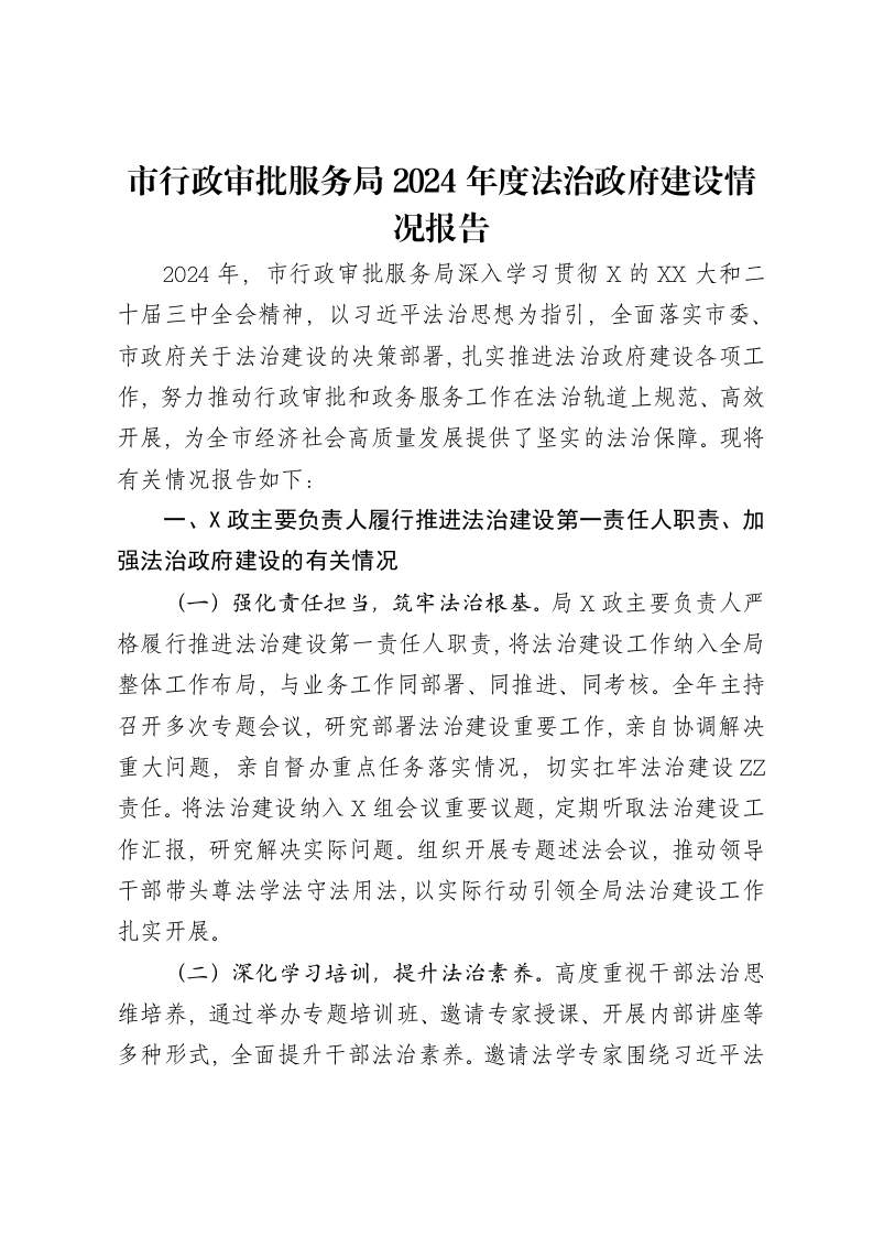 市行政审批服务局2024年度法治政府建设情况报告