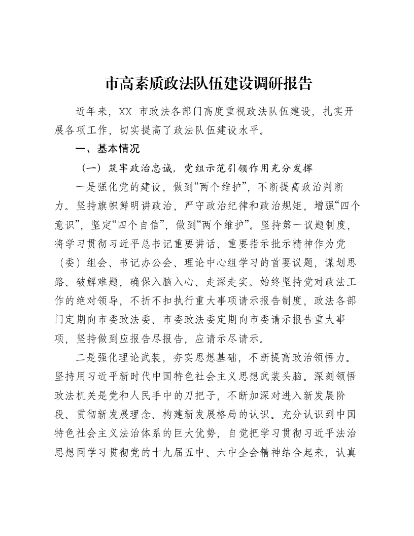 市高素质政法队伍建设调研报告