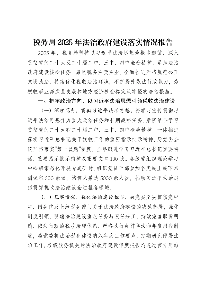税务局2025年法治政府建设落实情况报告-笔杆云