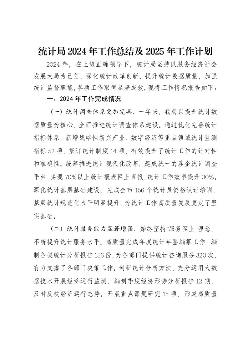 统计局2024年工作总结及2025年工作计划