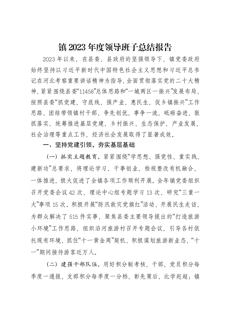 镇2023年度领导班子总结报告